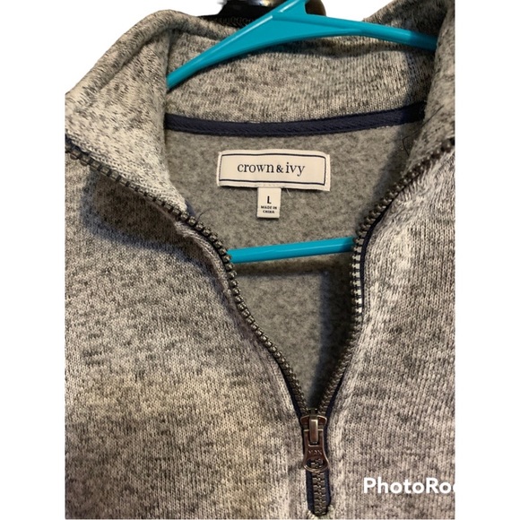 Kids Crown and Ivy Grey 1/4 Zip Long Sleeve Sweater Size Large - Picture 2 of 2